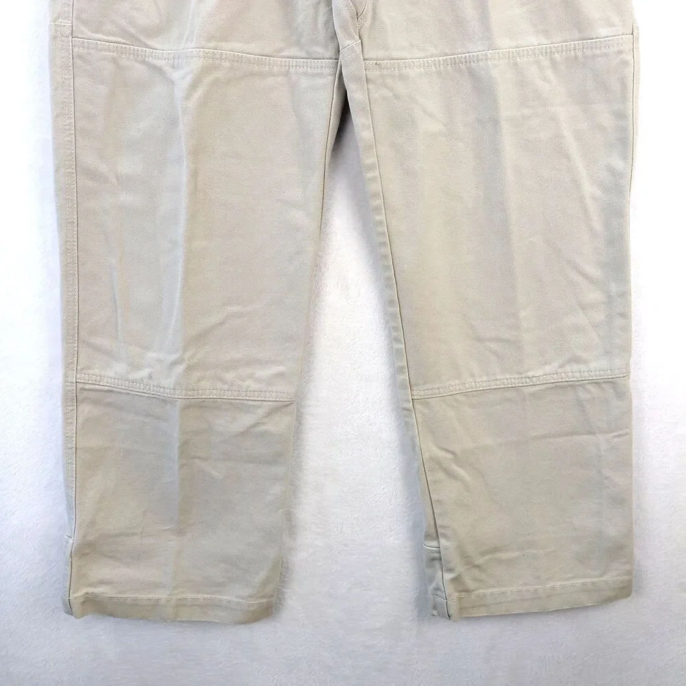 Eddie Bauer Ranger Jean Men 34x32 Beige Double Knee Canvas Heavyweight Work Pant